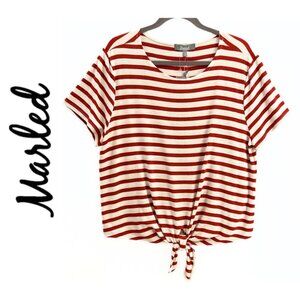 Marled Reunited Clothing Tie Short Sleeve Shirt, Orange & Cream Striped , Size M